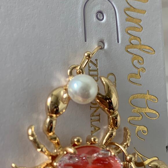 Under The Sea Crab Earrings Cubic Zirconia Faux Pearl Fishhook Style Cancer - Picture 6 of 9